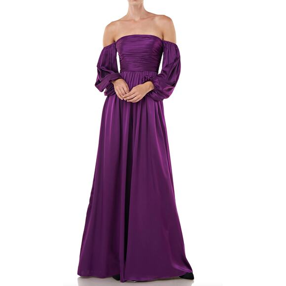 AMUR Purple Ollie Satin Off Shoulder Jumpsuit - Picture 1 of 6